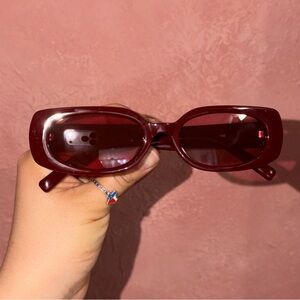 Women's Rectangular Burgundy Sunglasses